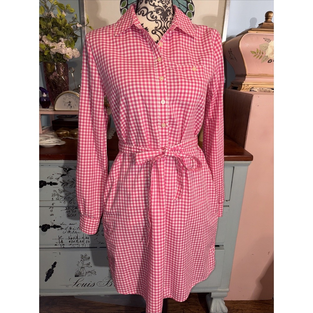 Gap Pink Gingham Long Sleeve Belted Shirt Dress Sz XS With Pockets.